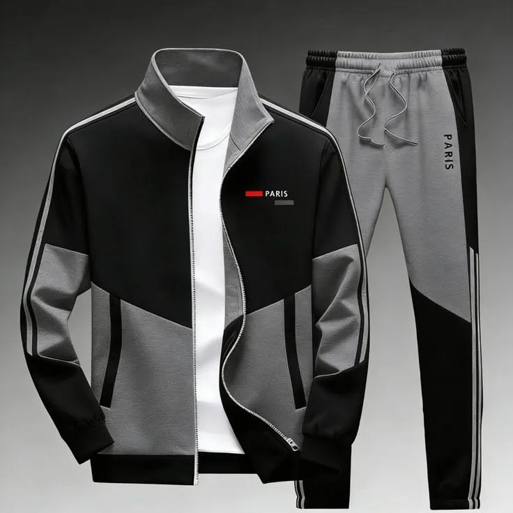 Grey Men - Charcoal & Black Customizable Luxury Tracksuit
