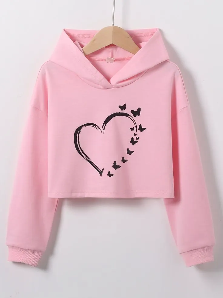 Blush Butterfly Heart Cropped Hoodie
