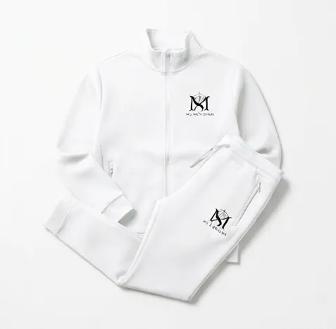 Pristine White Signature Zip-Up Tracksuit Set