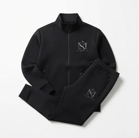 Classic Black Signature Zip-Up Tracksuit Set