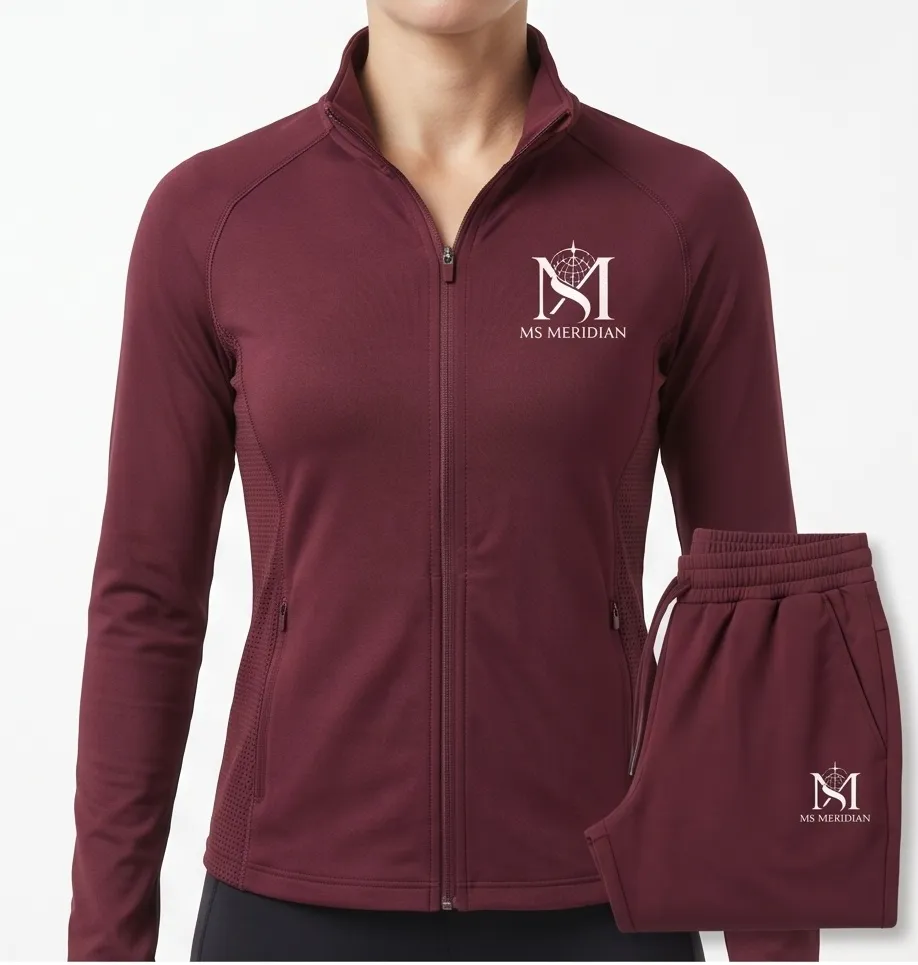 Maroon Women's Motion Zip-Up Jacket + Trouser Set