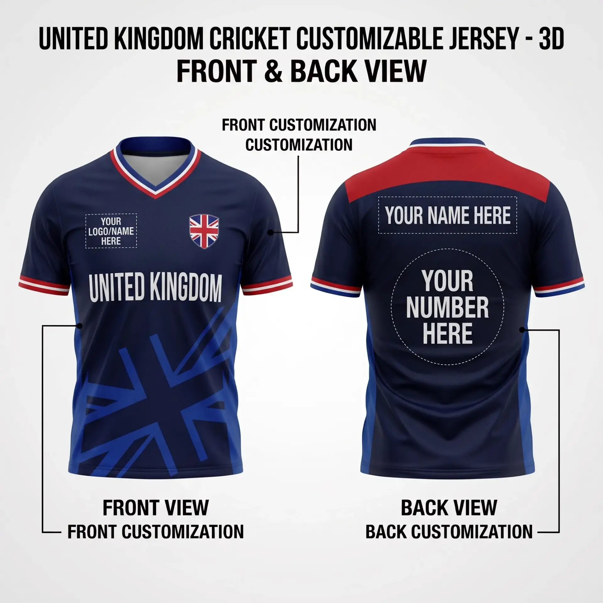 United Kingdom Customizable Cricket Jersey